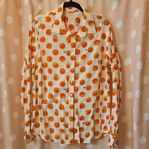 JCrew The Perfect Shirt Oranges Print 100% Cotton Sx XL